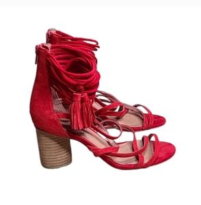 Jeffrey Campbell Red Suede Fringe Detail Sandals